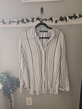 Calvin Klein White Button-Up Shirt with Black Stripes